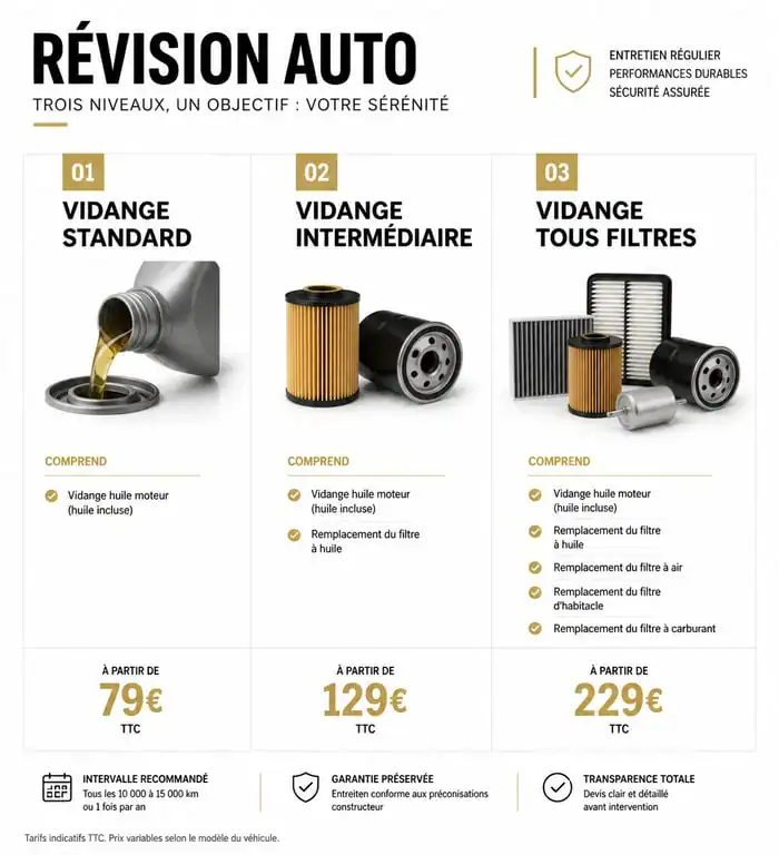 Infographie comparative des prix de vidange et remplacement de filtres auto