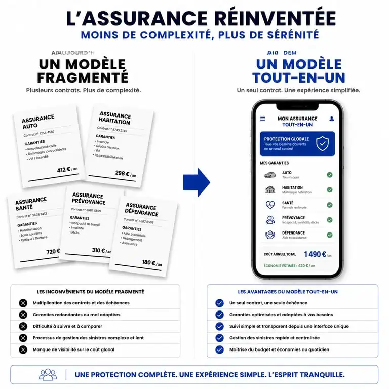 Schéma comparatif de la gestion d'assurance tout-en-un aioassurance fr