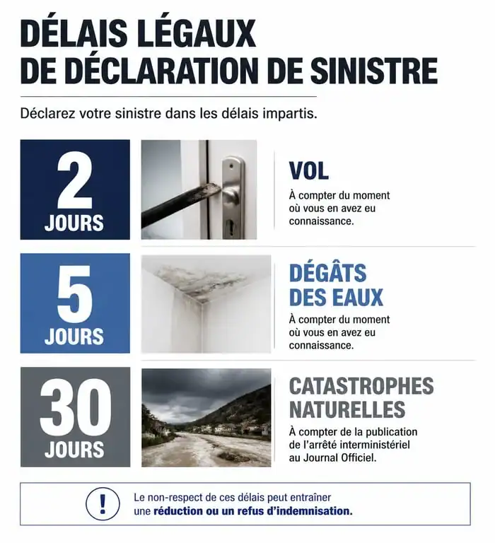 Infographie des délais légaux de déclaration de sinistre assurance habitation