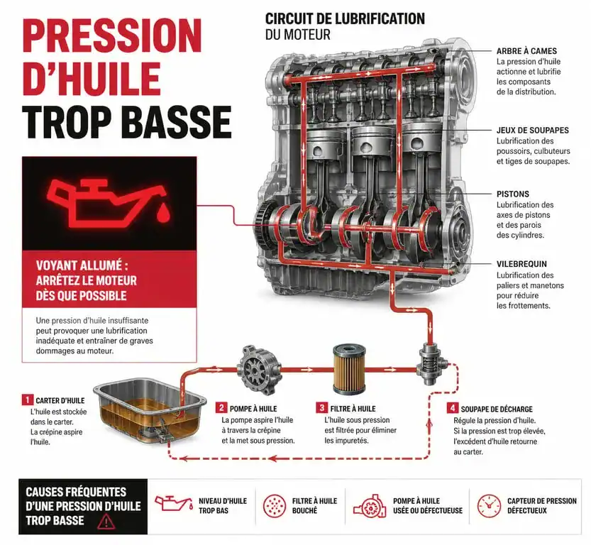 Voyant de défaut de pression d'huile moteur sur tableau de bord
