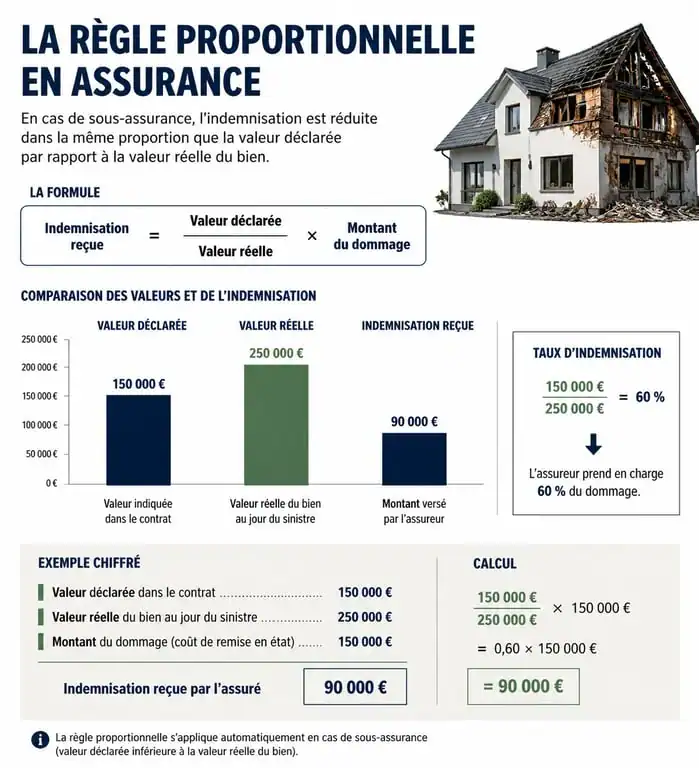 Schéma explicatif de la règle proportionnelle en assurance pour un box de stockage