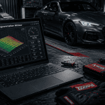 logiciel reprogrammation moteur sur ordinateur en atelier