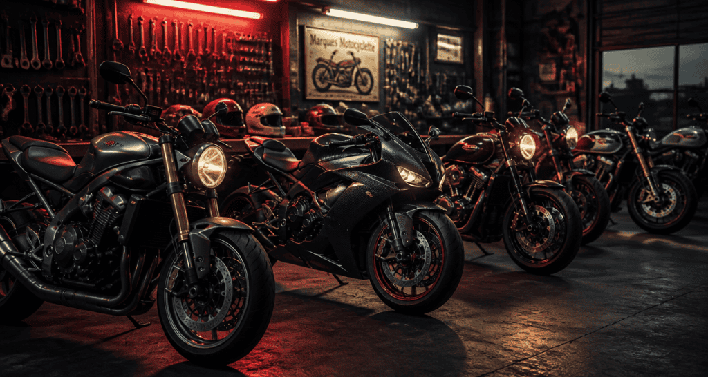 motos de différentes marques dans atelier