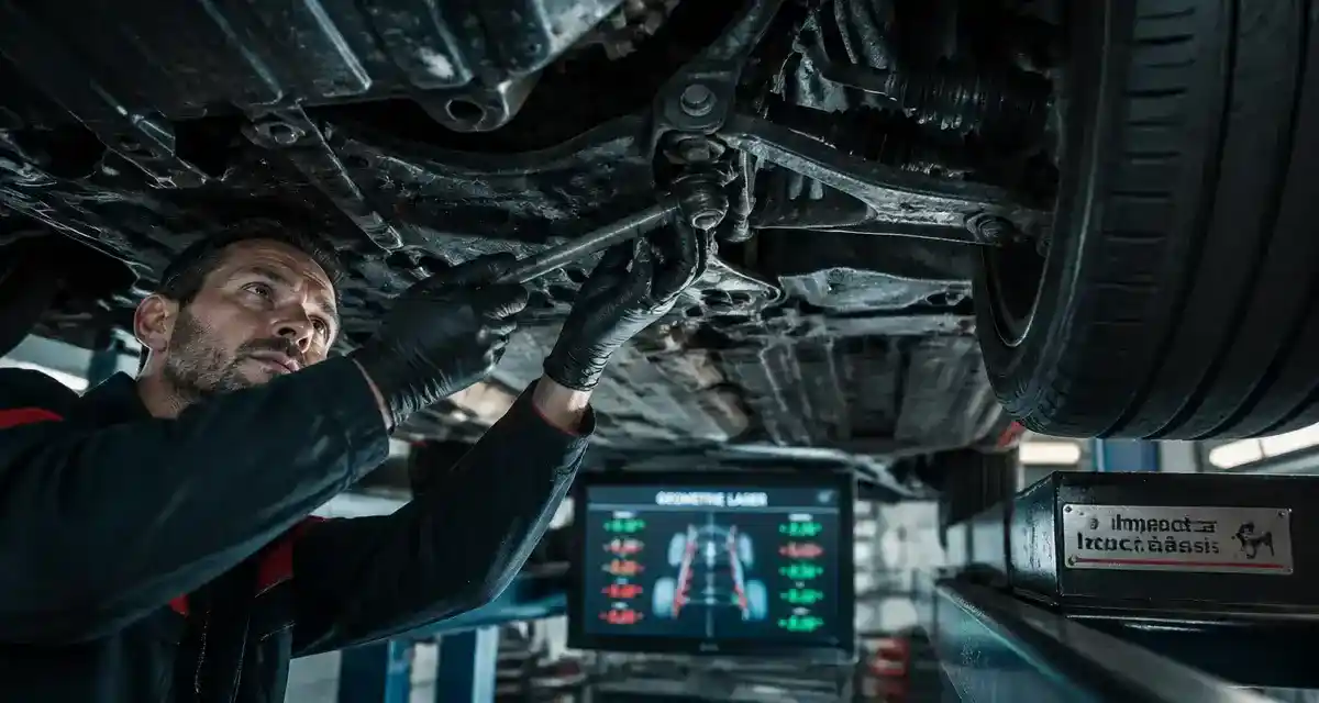 Choc trottoir sous la voiture : inspection et contrôle de géométrie en atelier