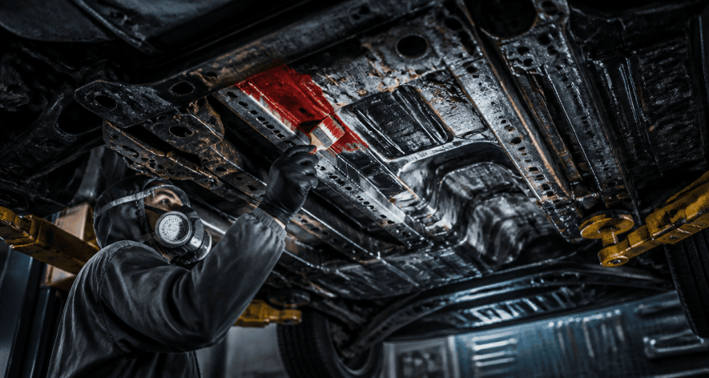 corrosion chassis sous voiture atelier