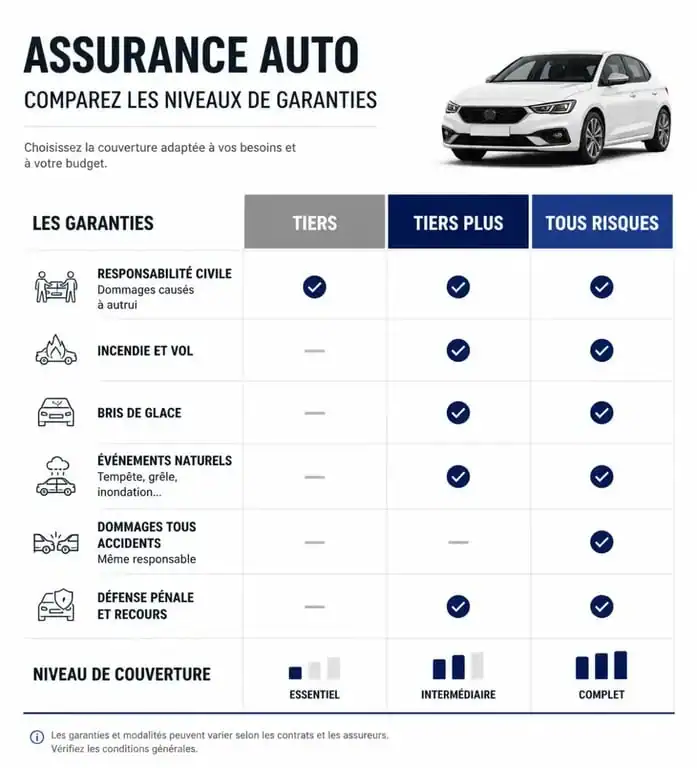 Tableau comparatif des garanties Best Assurances : Tiers, Tiers Plus et Tous Risques pour les profils à risques