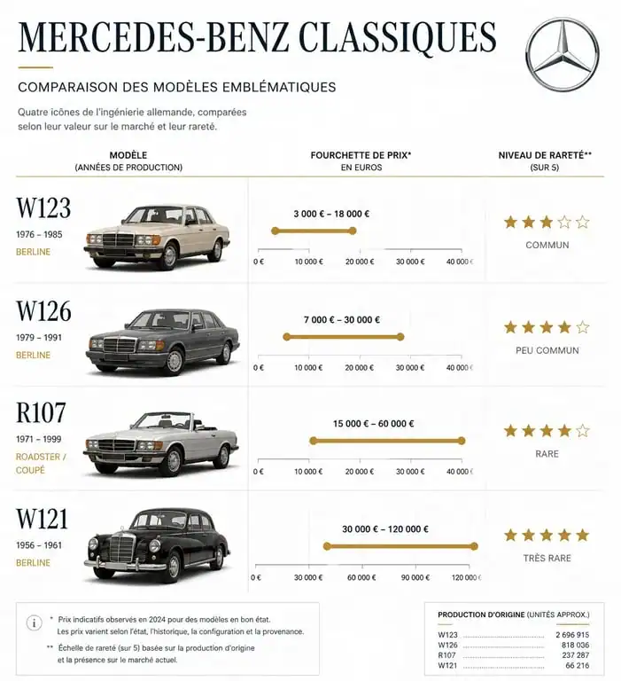 Comparatif des prix et modèles de Mercedes anciennes de collection