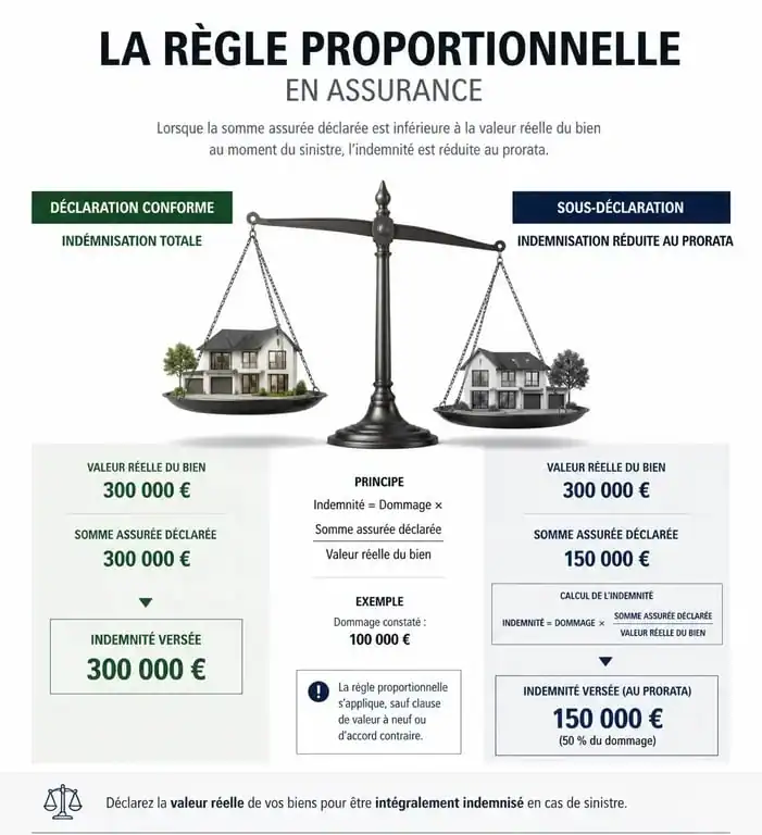 Schéma explicatif du fonctionnement de la règle proportionnelle de prime (RPP) en assurance