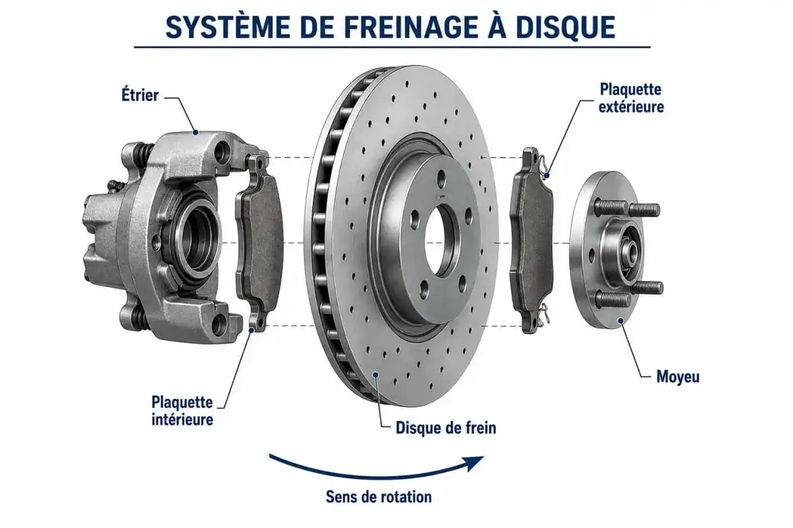 Schéma technique du système de freinage pour changer les plaquettes de frein d'une Clio 4