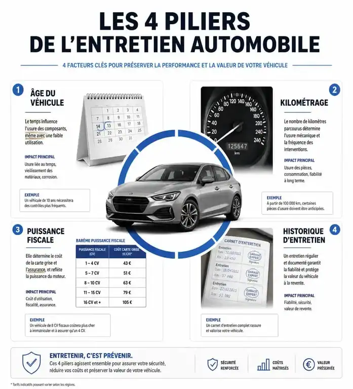 Infographie des critères clés pour l'entretien et la valeur d'une voiture sur le site Abglass