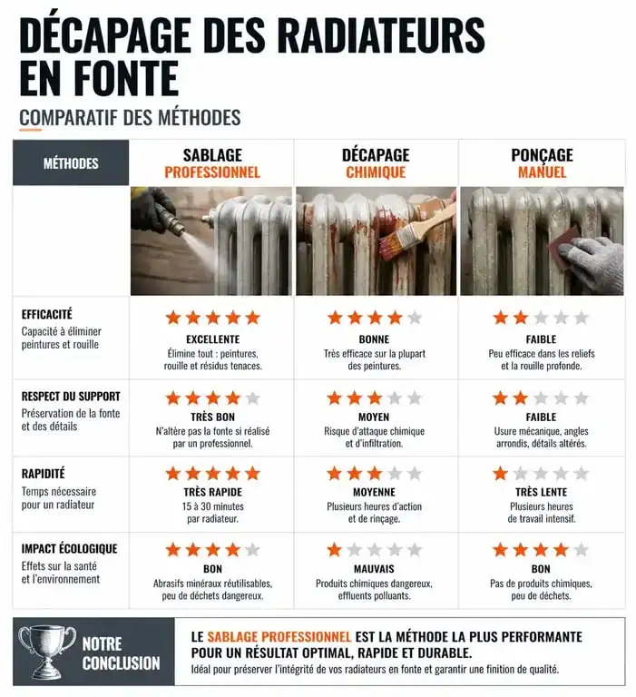Comparatif des méthodes de décapage pour radiateur sablage en fonte
