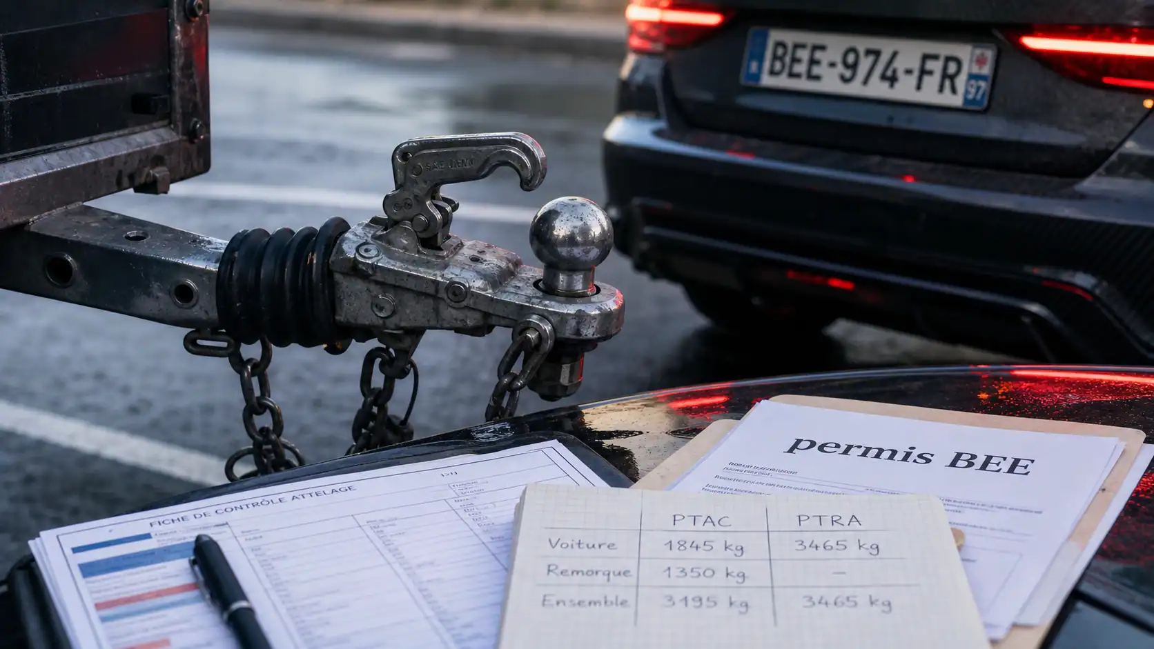 Permis EB poids maximum pour tracter légalement en voiture avec remorque