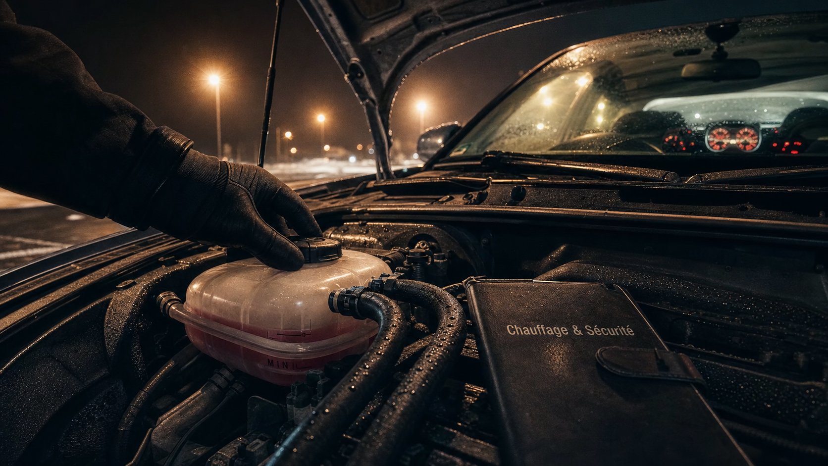 Probleme chauffage voiture : vérifier le niveau du liquide de refroidissement sous le capot