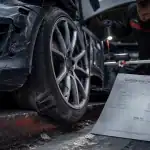 Symptôme voiture qui a pris un trottoir : roue avant endommagée et flanc de pneu hernié