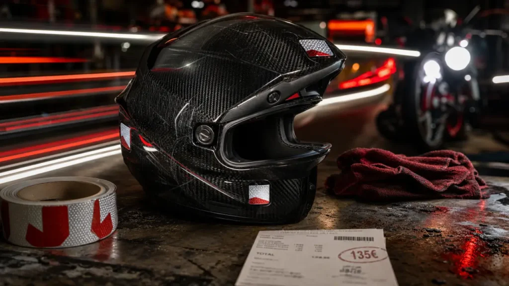 Bande réfléchissante casque moto obligatoire : 4 stickers, amende 135 €