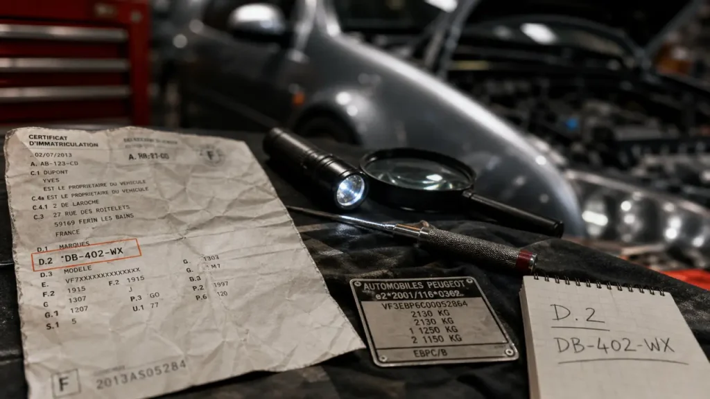 Code moteur carte grise, case D.2, éviter mauvaises pièces