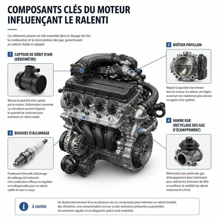 Schéma des composants moteur responsables d'un ralenti instable
