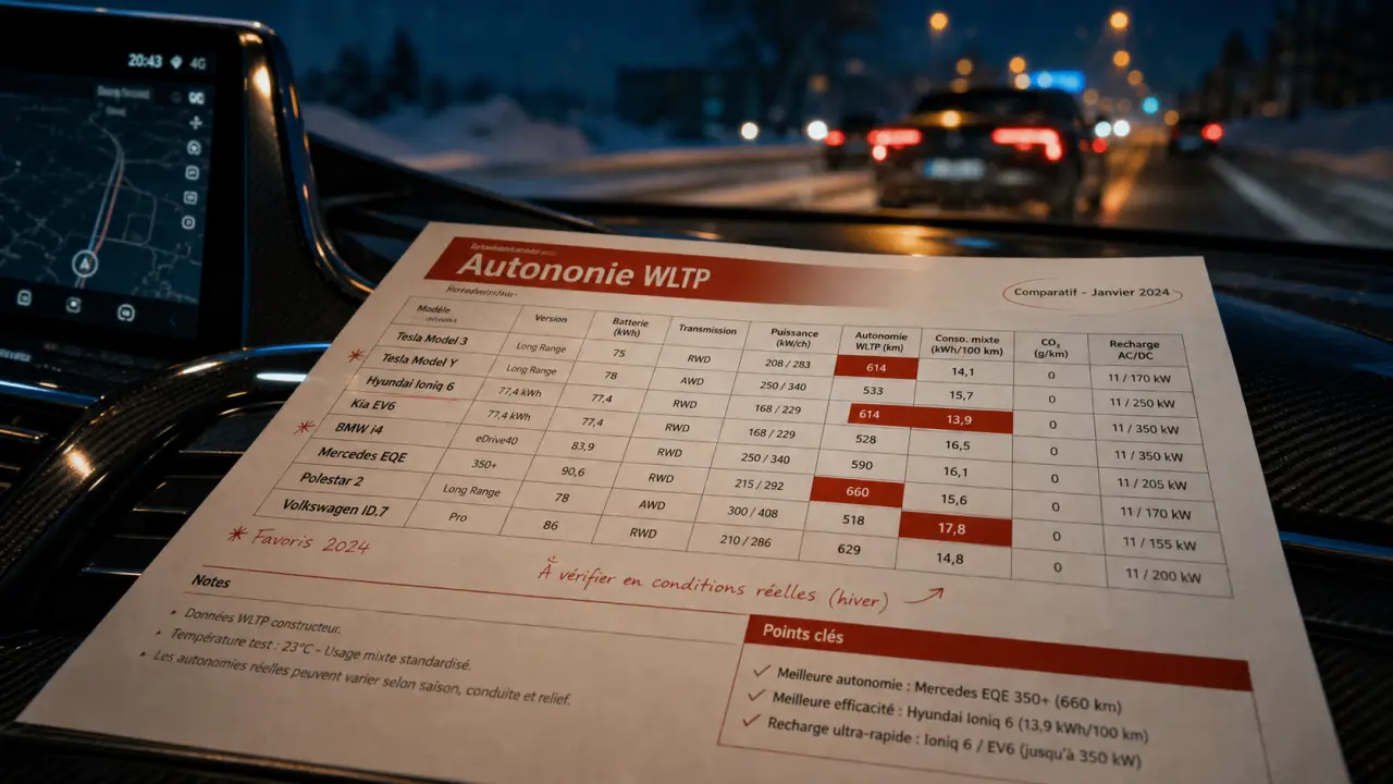 Tableau autonomie voiture électrique WLTP et usage réel, comparer l’autonomie