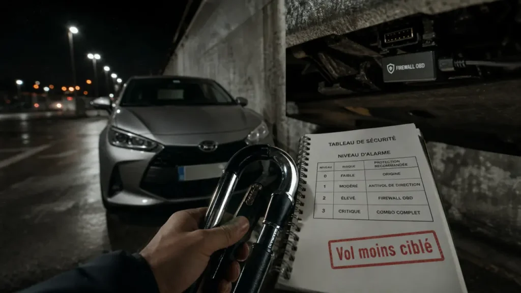 Voitures les moins volées en France : bloque-volant et protection OBD anti-vol