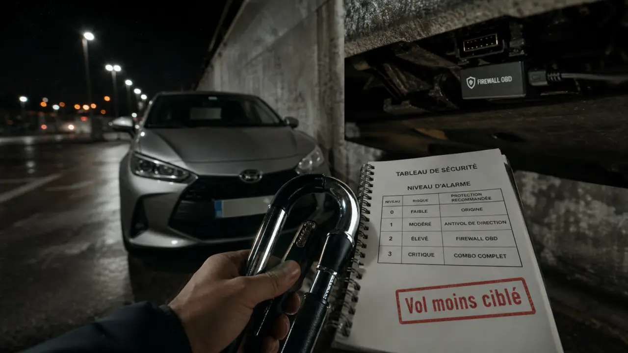 Voitures les moins volées en France : bloque-volant et protection OBD anti-vol