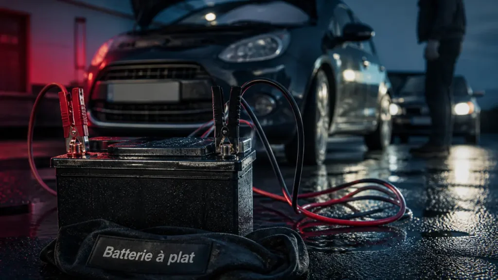 batterie voiture a plat : pinces de câbles et booster