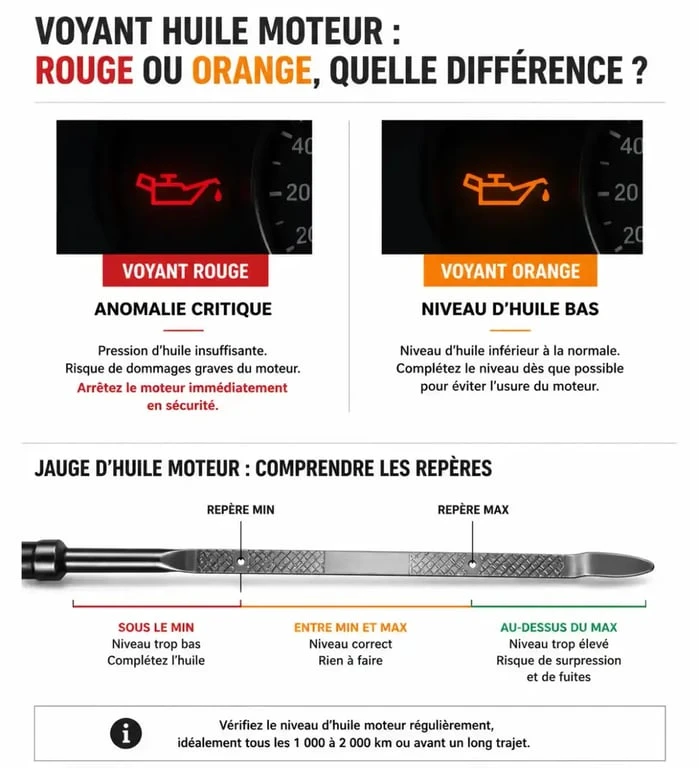 Différence entre voyant huile moteur orange et rouge et lecture de jauge d'huile