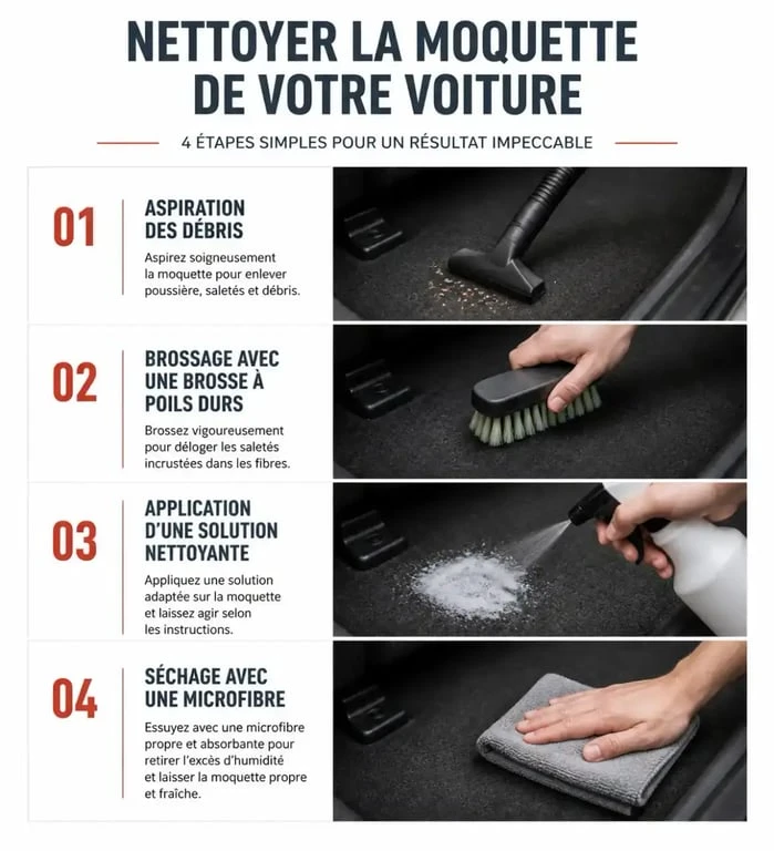 Étapes pour le nettoyage de la moquette de voiture