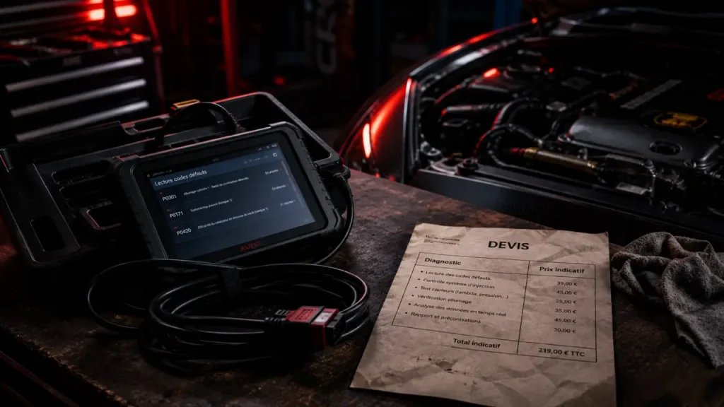 Prix d'un diagnostic voiture : valise OBD2 et devis en garage