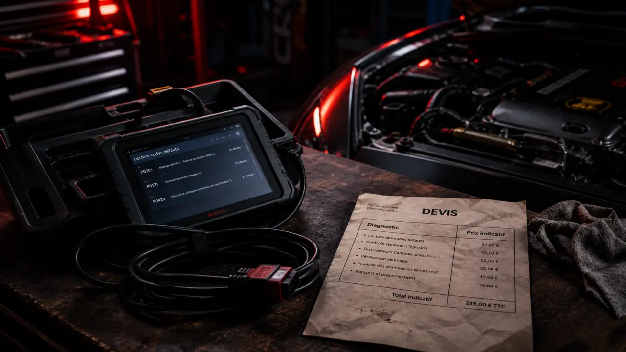 Prix d'un diagnostic voiture : valise OBD2 et devis en garage