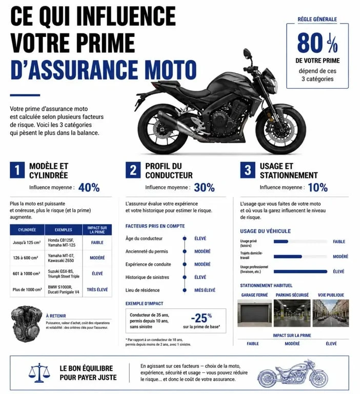 Infographie des facteurs influençant le tarif de votre assurance moto Harley-Davidson