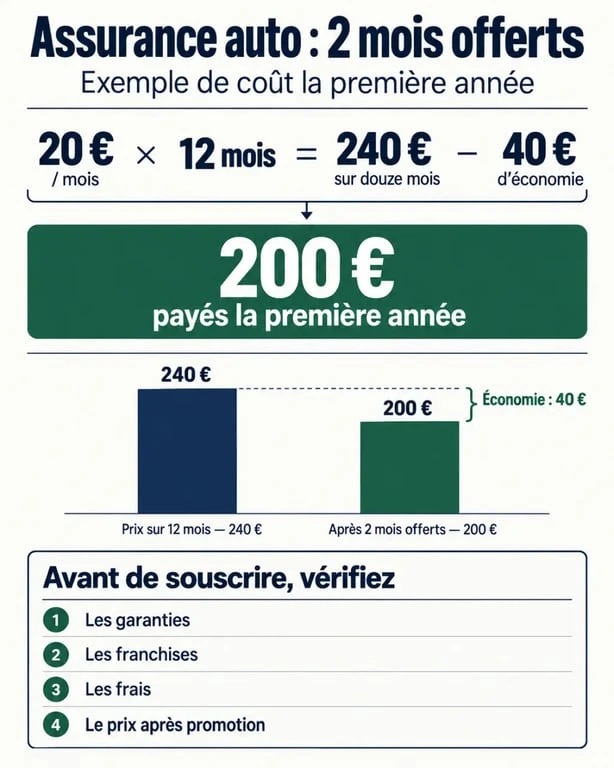 Assurance auto pas cher 2 mois offert : calcul de l’économie réelle et points à vérifier