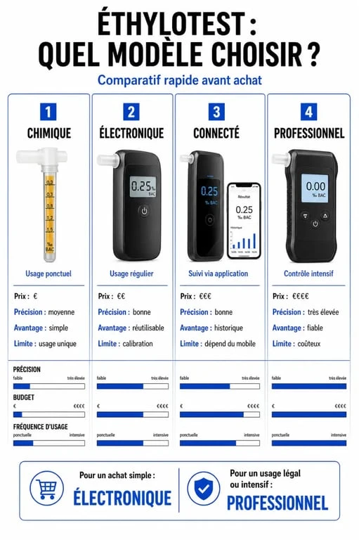 Ethylotest electronique : comparatif des modèles chimique, électronique, connecté et professionnel