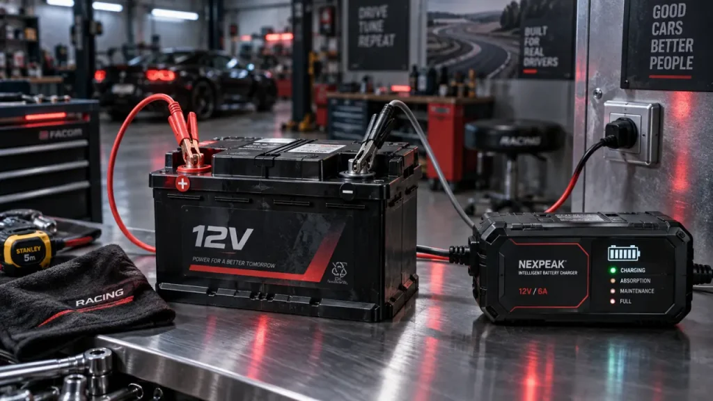 Recharger une batterie 12V en sécurité : branchement chargeur + et -