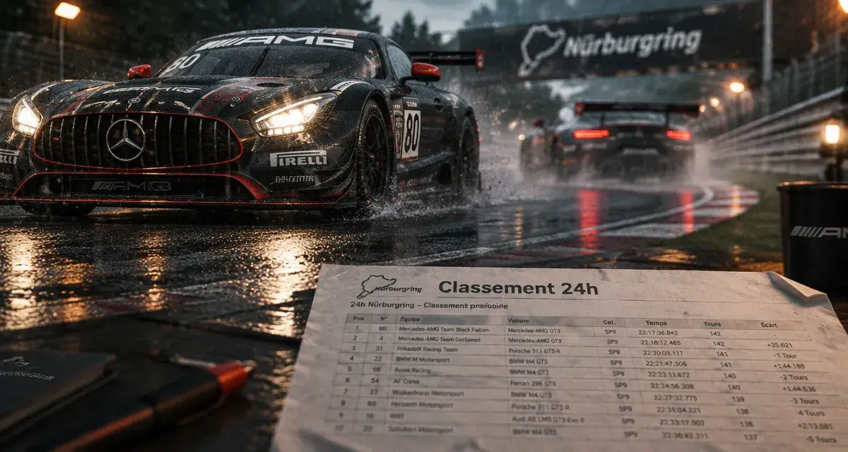 Classement 24h Nürburgring 2026 : Mercedes n°80 gagne après casse de la n°3