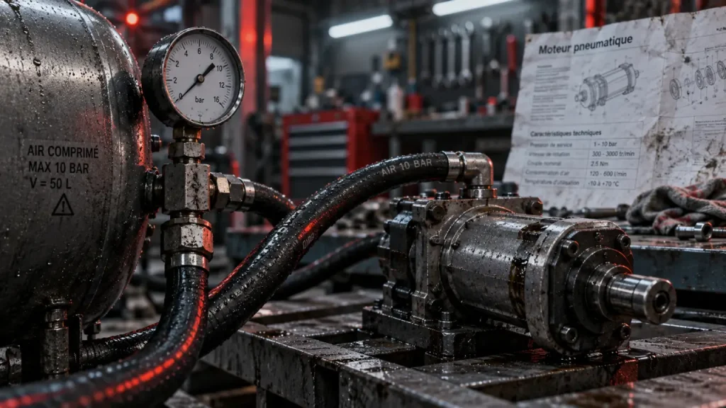 Moteur à air comprimé dans un atelier industriel