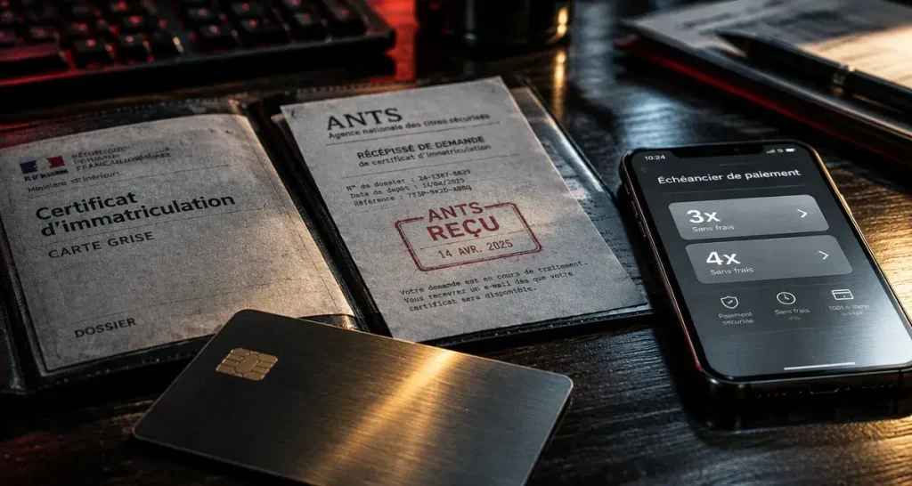 Payer une carte grise en plusieur fois : reçu ANTS et échéancier 3x/4x