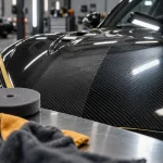 Polir voiture : zone test sur capot noir, protège le vernis