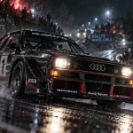 Voiture groupe b Audi Quattro Sport E2 600 ch sur asphalte mouillé